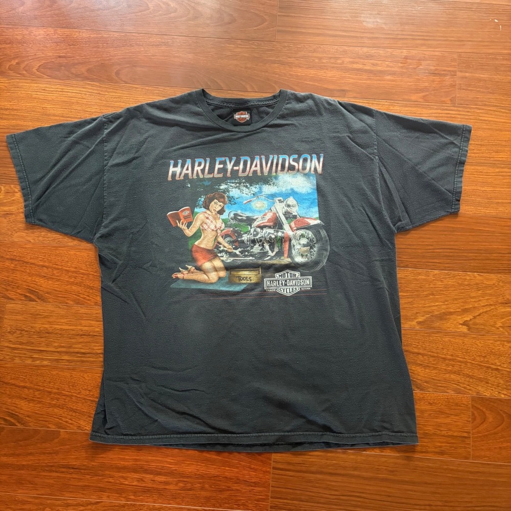 Harley-Davidson Pin Up Girl Graphic T-Shirt Dales Mt Vernon IL Black 2009 XL